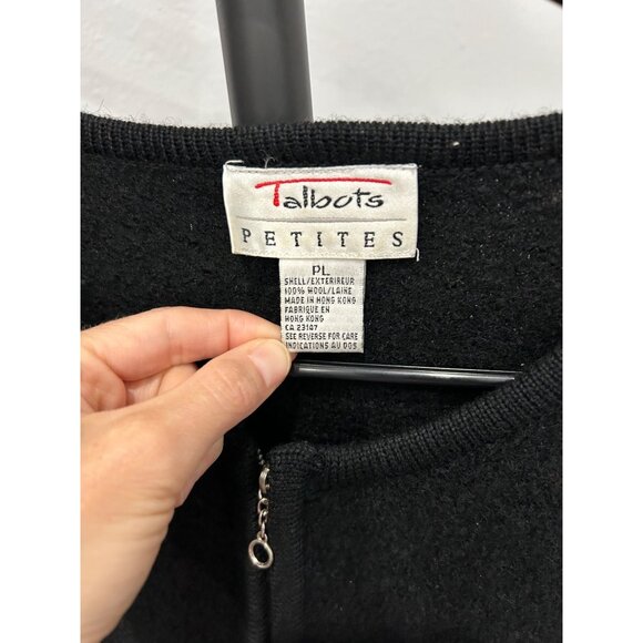 Vintage 90s Talbots Petites Black Wool Blend Zip Up Sweater Jacket Sz LP - Picture 5 of 8